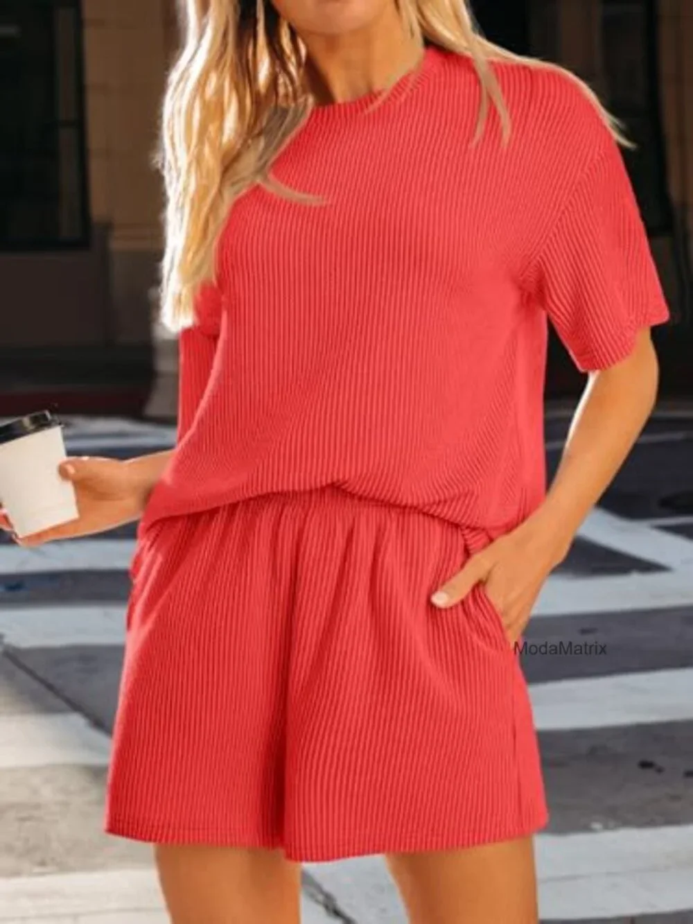 Matching 2 Piece Short Set Summer Travel Lounge Ribbed Loungewear Set